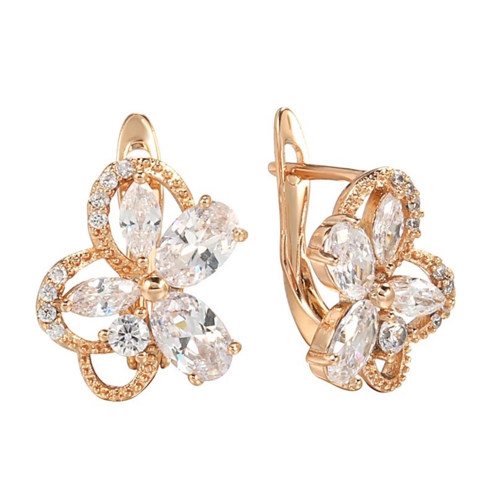 ◾️Rose Gold Plated Crystal Flower Zircon Earrings